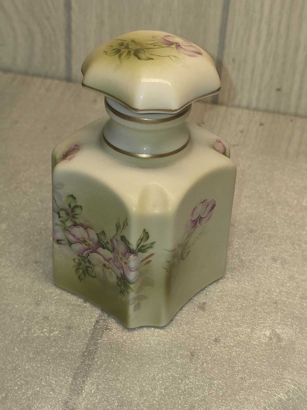 Vintage Nippon Hand Painted Perfume Bottle Cap Floral Design Vanity Decor
